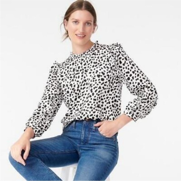 J. CREW Ruffle Sleeve Blouse in Animal Print - Picture 1 of 9